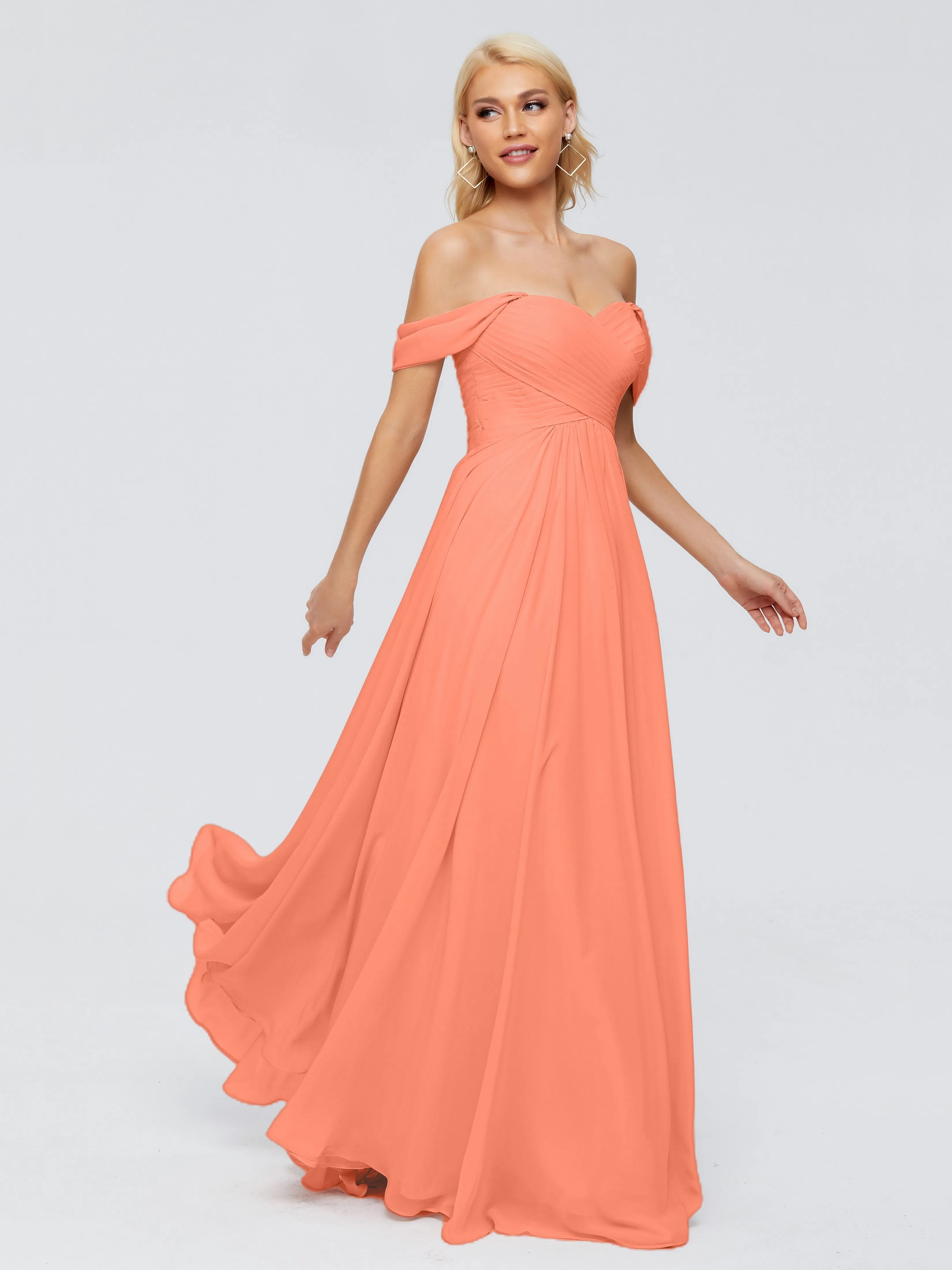 Sunset Peach Bridesmaid Dresses Trinity Gorgeous Off The Shoulder Long Chiffon Bridesmaid Dresses