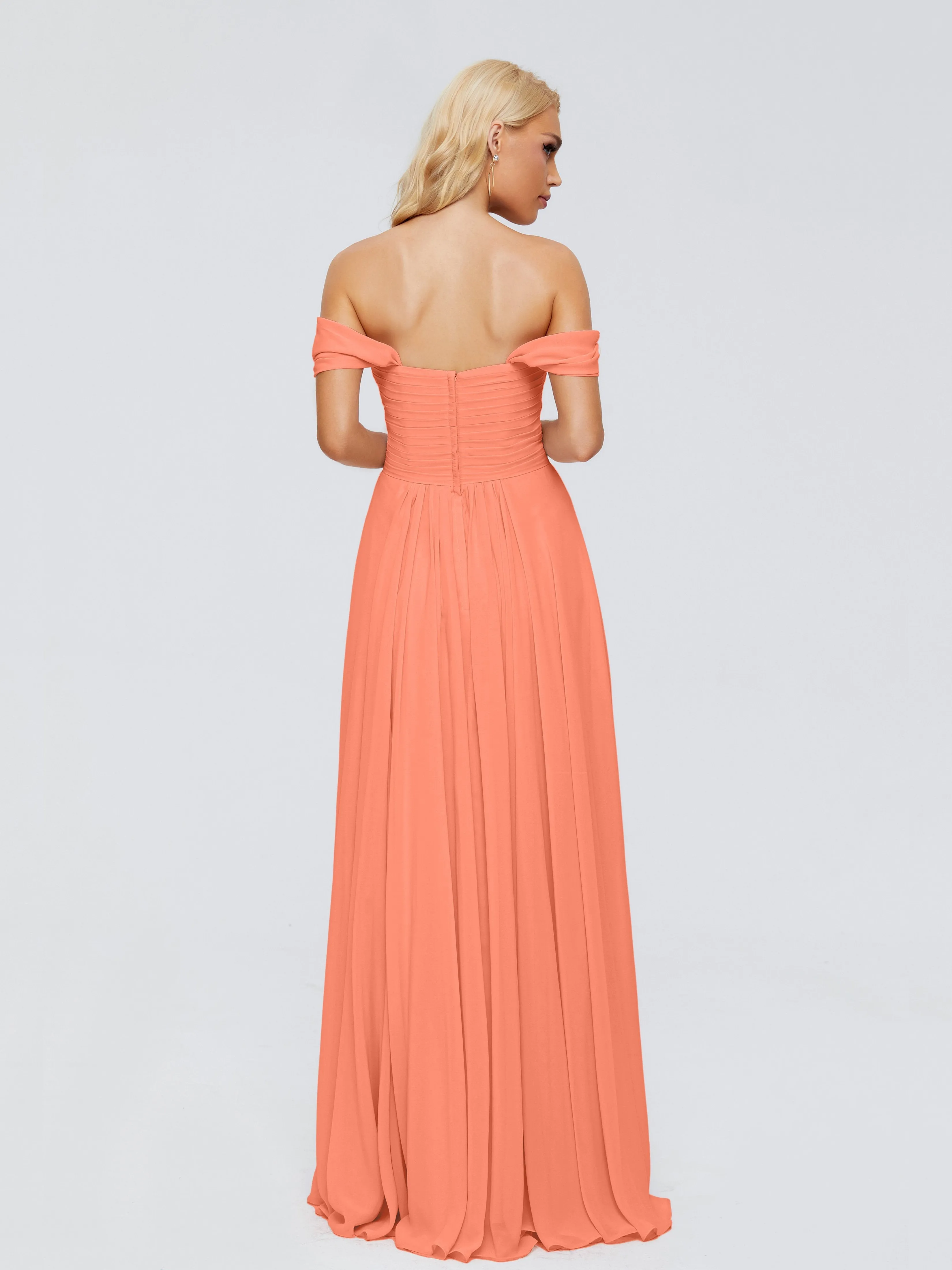 Sunset Peach Bridesmaid Dresses Trinity Gorgeous Off The Shoulder Long Chiffon Bridesmaid Dresses