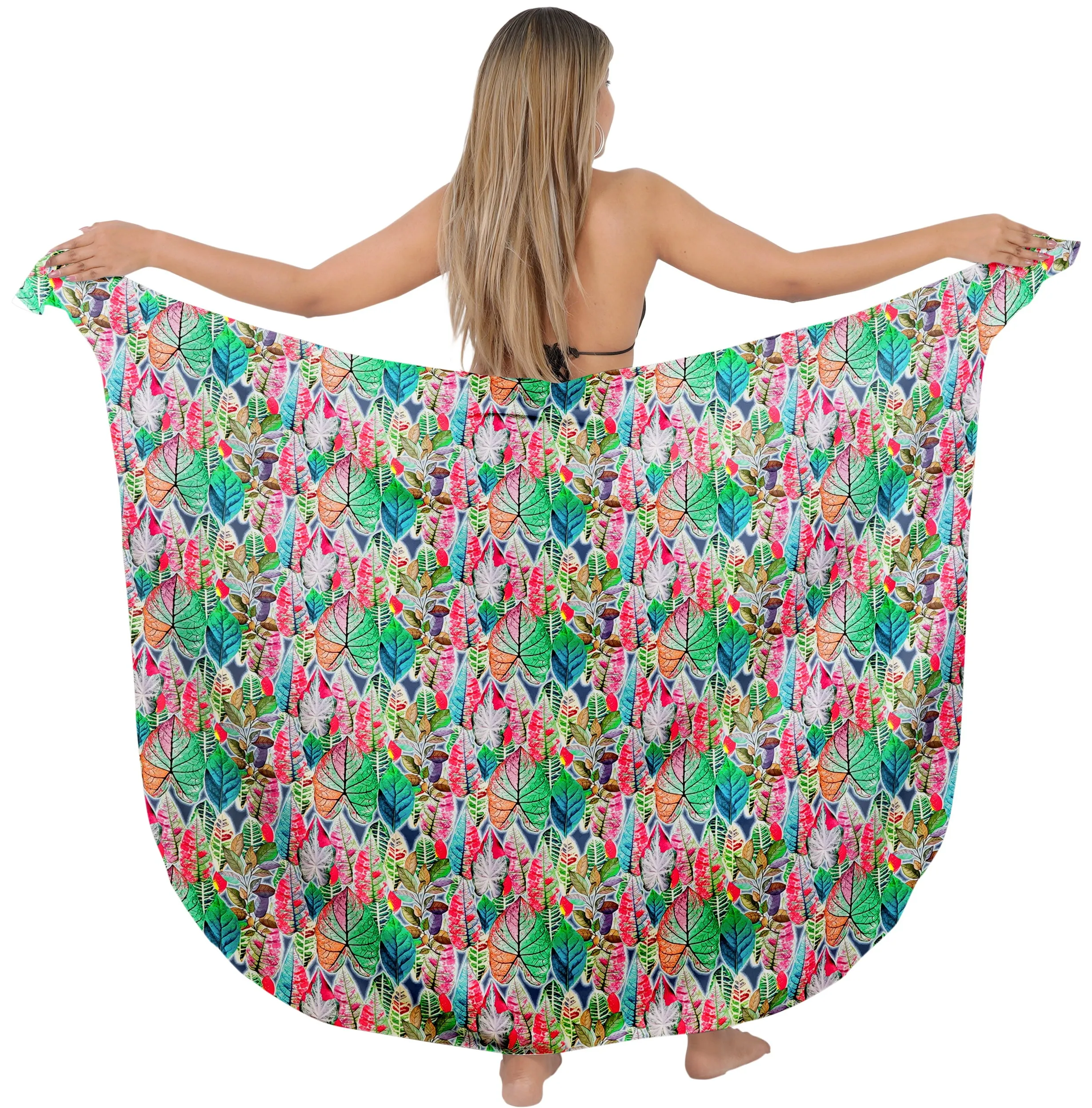 White Allover Multicolored Tropical Leaves Print Beach Wrap For Women