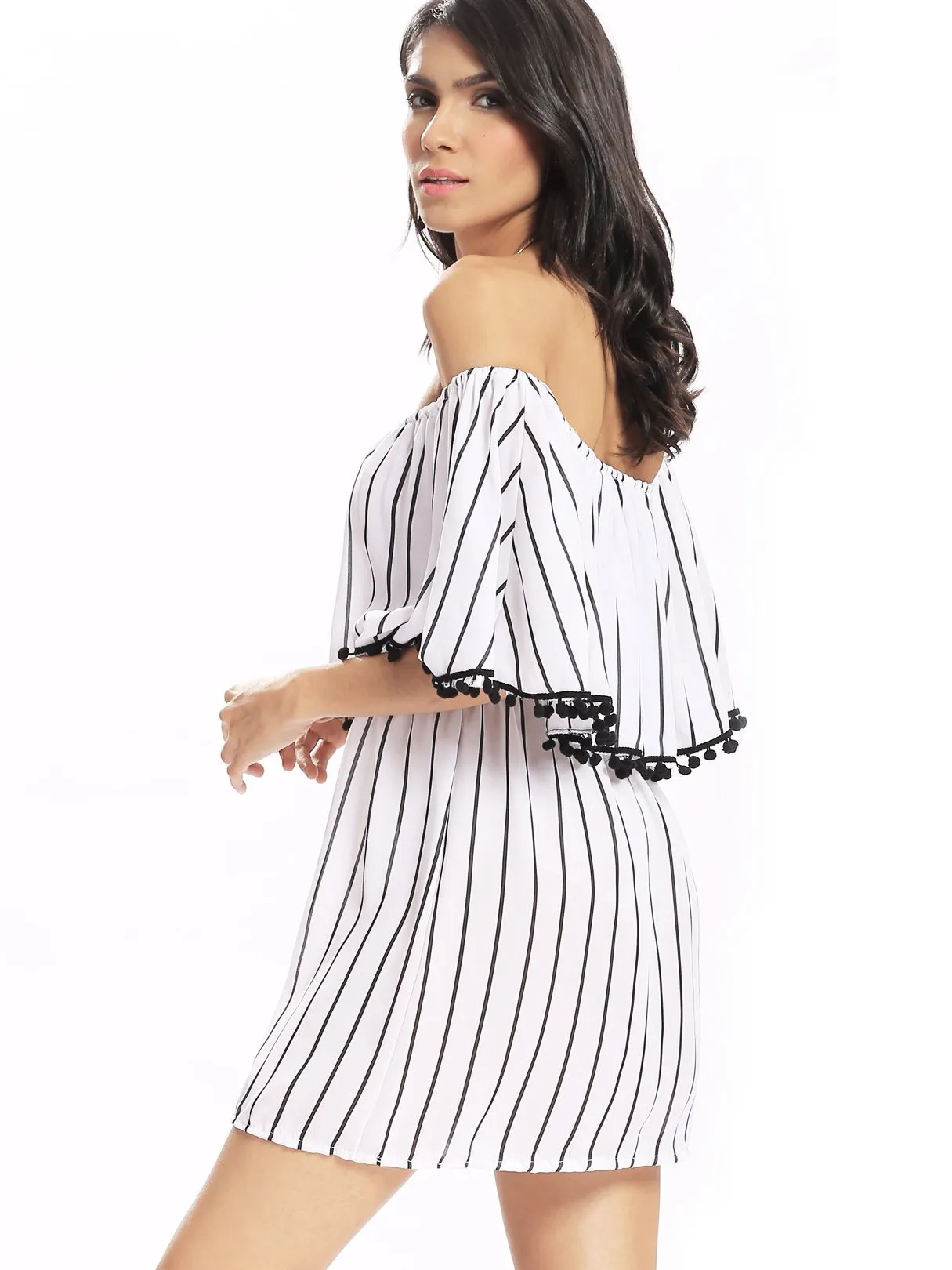 Wholesale Bateau Off The Shoulder Stripe Dresses