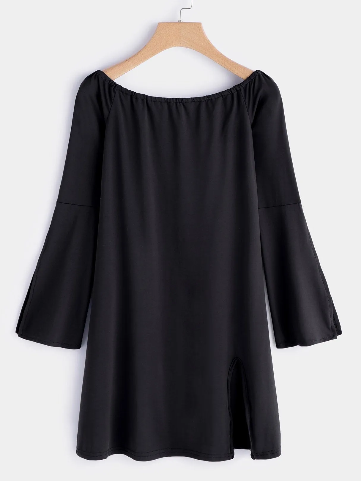 Wholesale Black Off The Shoulder Long Sleeve Slit Hem Dresses