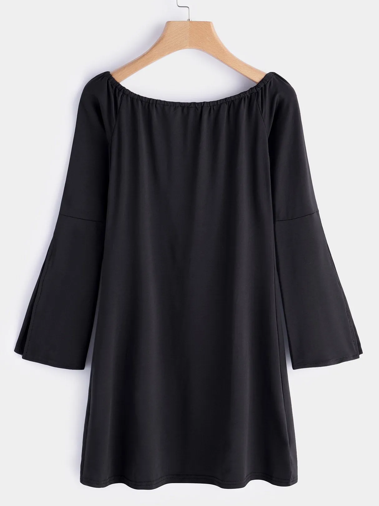 Wholesale Black Off The Shoulder Long Sleeve Slit Hem Dresses