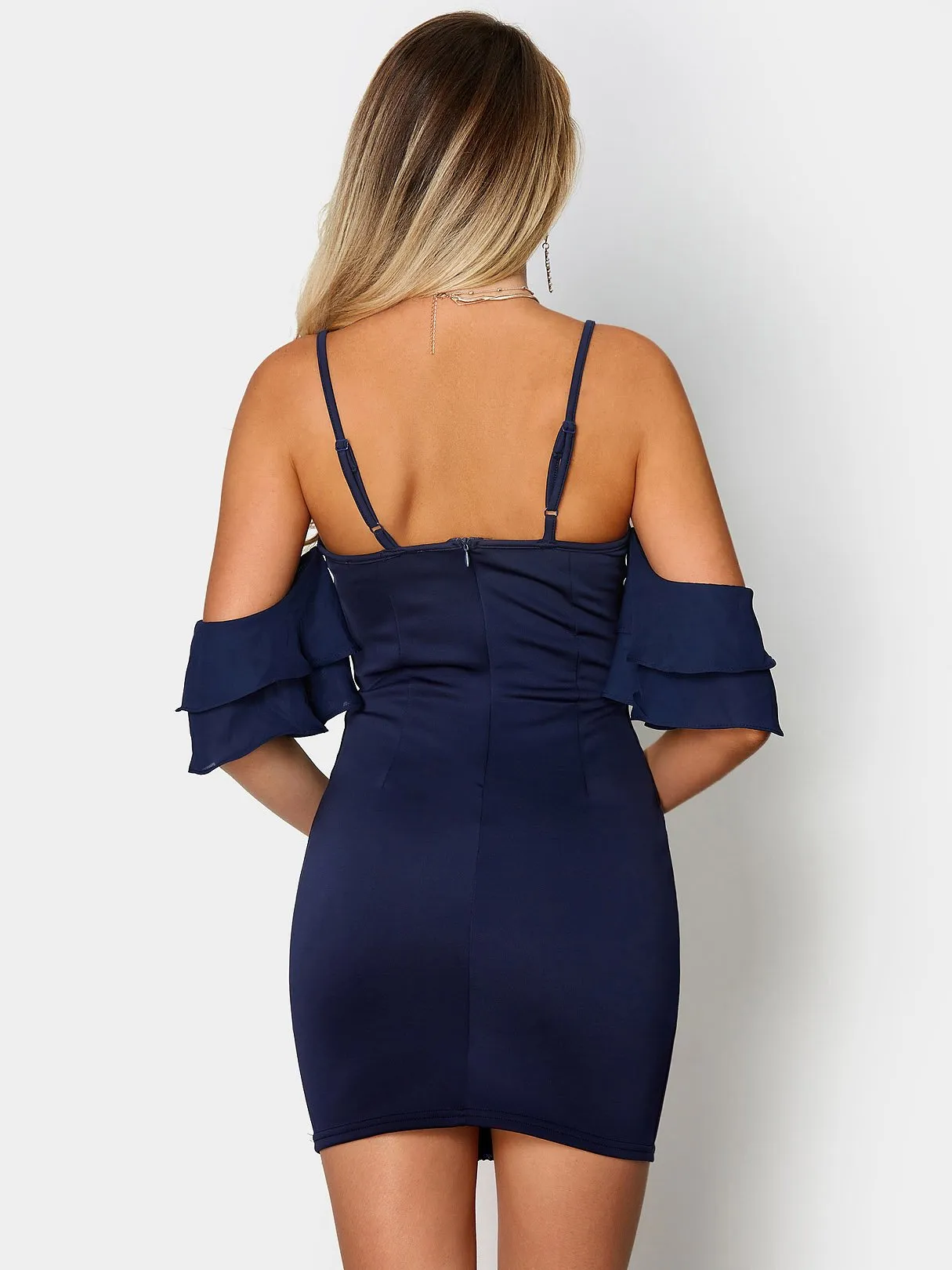 Wholesale Navy Off The Shoulder Half Sleeve Zip Back Dresses