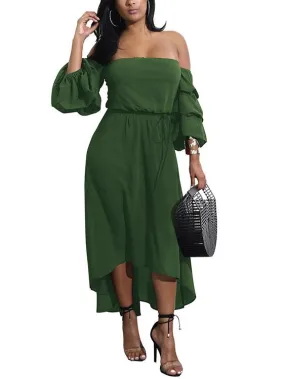 Wholesale Off The Shoulder 3/4 Sleeve Length Plain Backless Irregular Hem Dresses